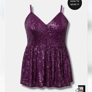 🆕️💜PURPLE SEQUIN PEPLUM V-NECK BABYDOLL TOP💜